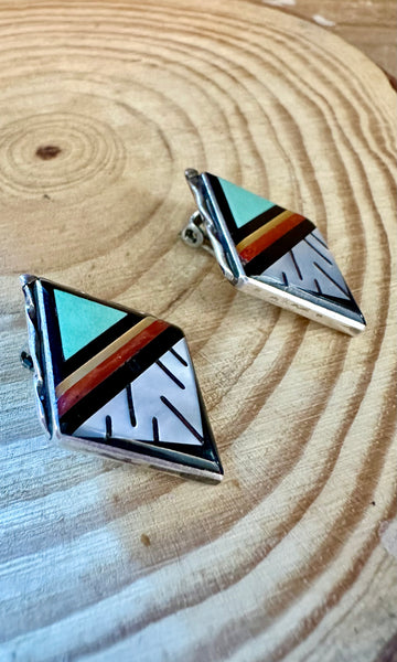 ZUNI DIAMOND Shape Vintage Silver Clip On Earrings JM03