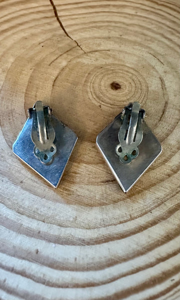 ZUNI DIAMOND Shape Vintage Silver Clip On Earrings JM03