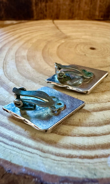 ZUNI DIAMOND Shape Vintage Silver Clip On Earrings JM03