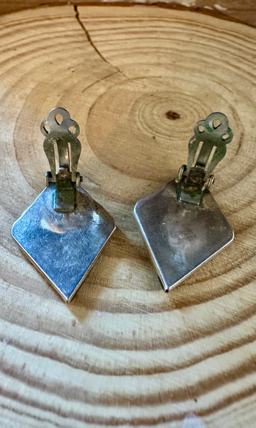 ZUNI DIAMOND Shape Vintage Silver Clip On Earrings JM03