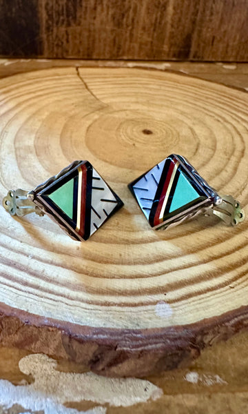 ZUNI DIAMOND Shape Vintage Silver Clip On Earrings JM03