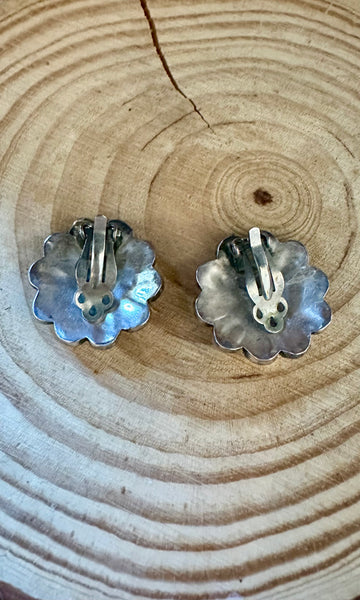 ZUNI SUN FACE Vintage Silver & Mother of Pearl Clip On Earrings JM06