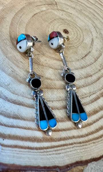 ZUNI SUN DROPS Vintage Silver Stud Earrings JM08