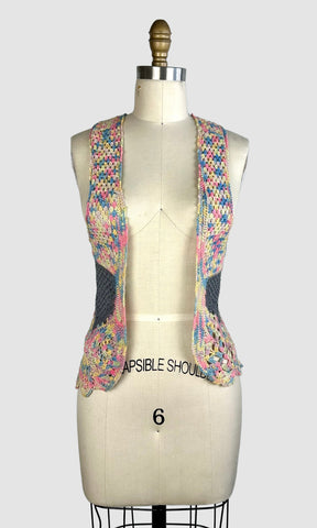 VINTAGE HANDMADE CROCHET 60s Vest • Size Small-Large