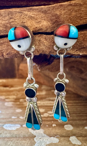 ZUNI SUN DROPS Vintage Silver Stud Earrings JM08