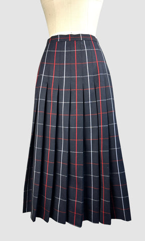BURBERRYS 80s Midi Pleated Plaid Skirt • Medium