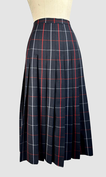 BURBERRYS 80s Midi Pleated Plaid Skirt • Medium