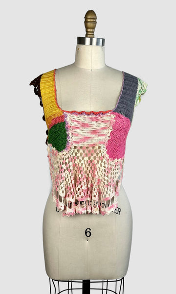 VINTAGE HANDMADE CROCHET 60s Choli Top • Size Small