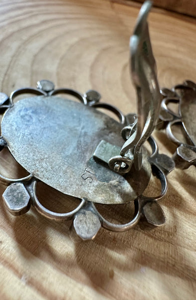 ZUNI SHADOW BOX Turquoise & Silver Vintage Clip On Earrings JM05