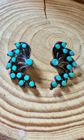 ZUNI FEATHERS Vintage Sleeping Beauty Turquoise & Silver Stud Earrings JM02