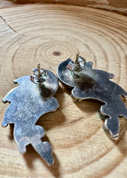 ZUNI FEATHERS Vintage Sleeping Beauty Turquoise & Silver Stud Earrings JM02