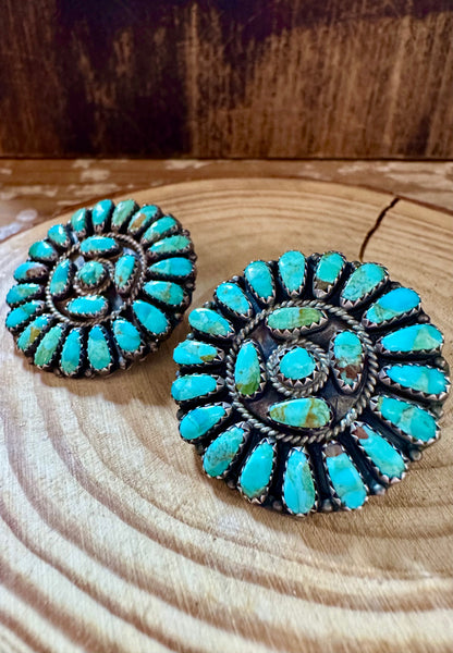 ZUNI ROUND CLUSTERS Vintage Turquoise & Silver Stud Earrings JM04