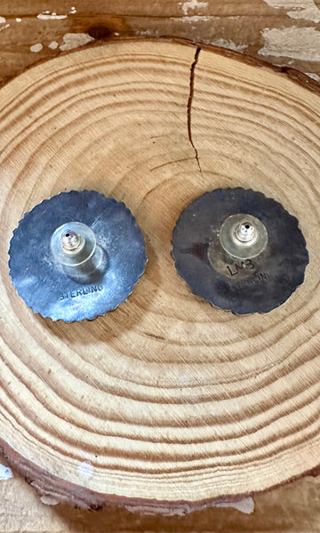 ZUNI ROUND CLUSTERS Vintage Turquoise & Silver Stud Earrings JM04