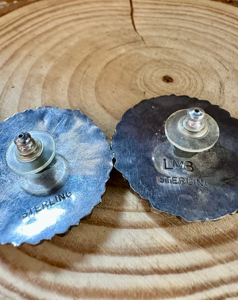 ZUNI ROUND CLUSTERS Vintage Turquoise & Silver Stud Earrings JM04