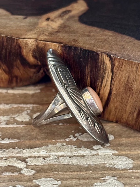 HOPI CORAL RING Sterling Silver & Angel Skin Coral JM09 • Size 7 1/4