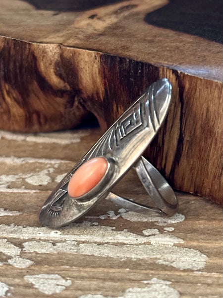 HOPI CORAL RING Sterling Silver & Angel Skin Coral JM09 • Size 7 1/4