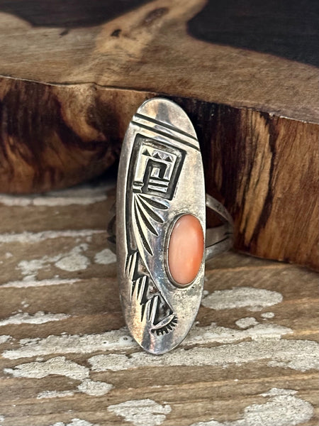 HOPI CORAL RING Sterling Silver & Angel Skin Coral JM09 • Size 7 1/4