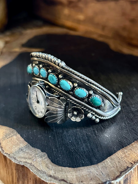 NAVAJO WATCH CUFF Sterling Silver & Turquoise Bracelet JM•18