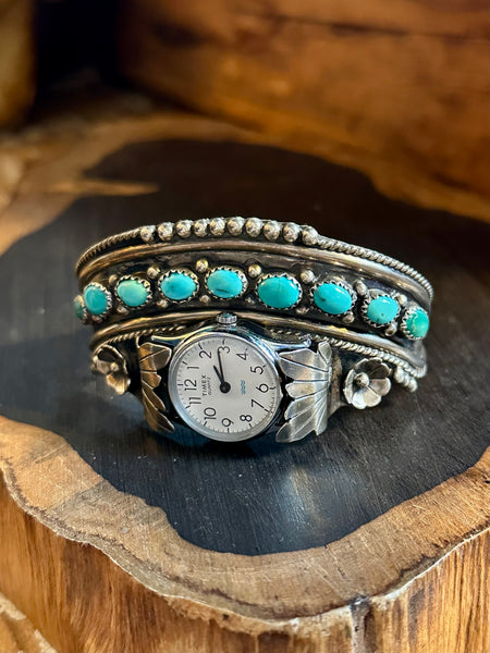 NAVAJO WATCH CUFF Sterling Silver & Turquoise Bracelet JM•18