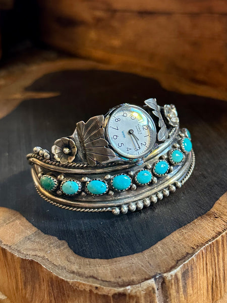 NAVAJO WATCH CUFF Sterling Silver & Turquoise Bracelet JM•18