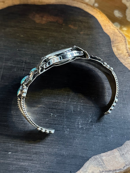 NAVAJO WATCH CUFF Sterling Silver & Turquoise Bracelet JM•18