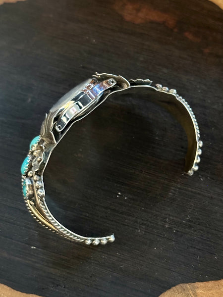NAVAJO WATCH CUFF Sterling Silver & Turquoise Bracelet JM•18