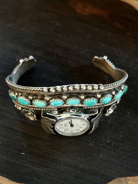 NAVAJO WATCH CUFF Sterling Silver & Turquoise Bracelet JM•18