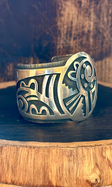 VINTAGE HOPI Overlay Sterling Silver Men's Cuff JM21