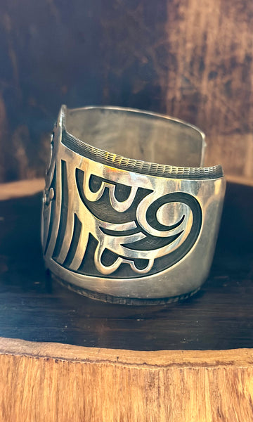 VINTAGE HOPI Overlay Sterling Silver Men's Cuff JM21