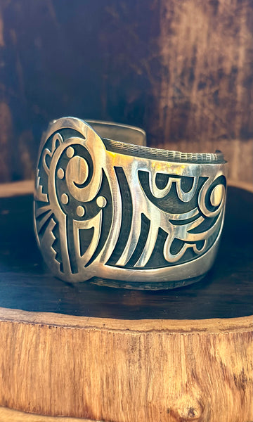 VINTAGE HOPI Overlay Sterling Silver Men's Cuff JM21