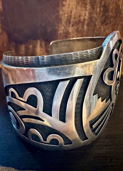 VINTAGE HOPI Overlay Sterling Silver Men's Cuff JM21