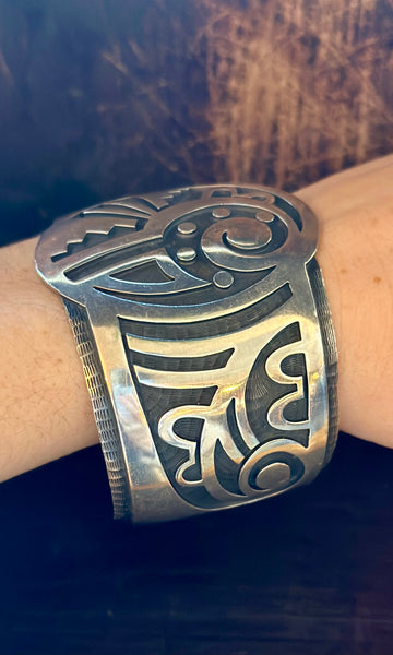 VINTAGE HOPI Overlay Sterling Silver Men's Cuff JM21