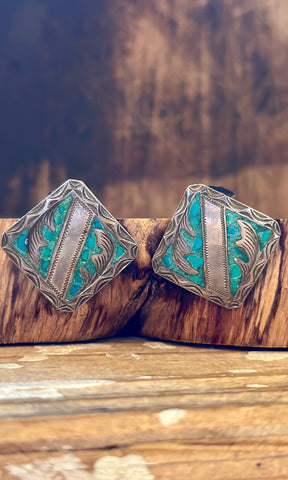 MEXICAN SILVER and Turquoise Vintage Clip On Earrings JM13
