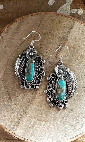 SILVER DESIGNS Navajo Sterling Silver and Turquoise Dangle Earrings