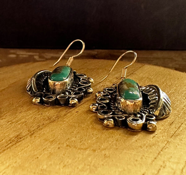 SILVER DESIGNS Navajo Sterling Silver and Turquoise Dangle Earrings