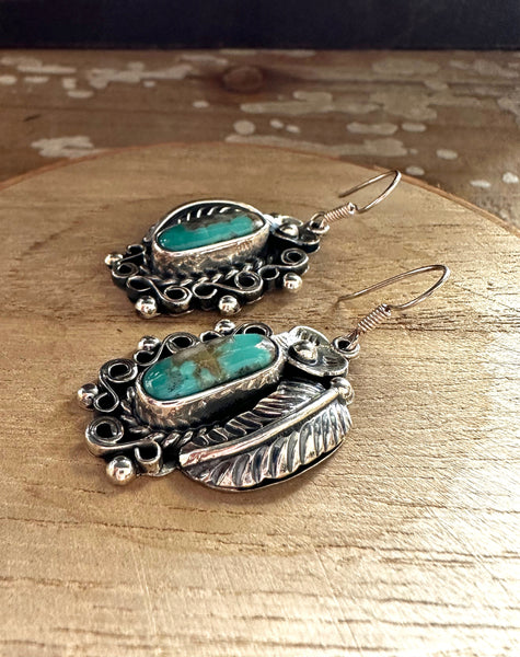 SILVER DESIGNS Navajo Sterling Silver and Turquoise Dangle Earrings