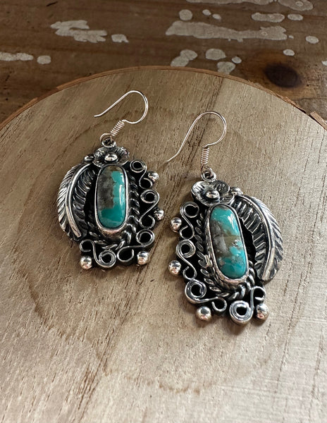 SILVER DESIGNS Navajo Sterling Silver and Turquoise Dangle Earrings