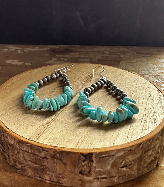 NAVAJO PEARLS Sterling Silver and Turquoise Beaded Earrings