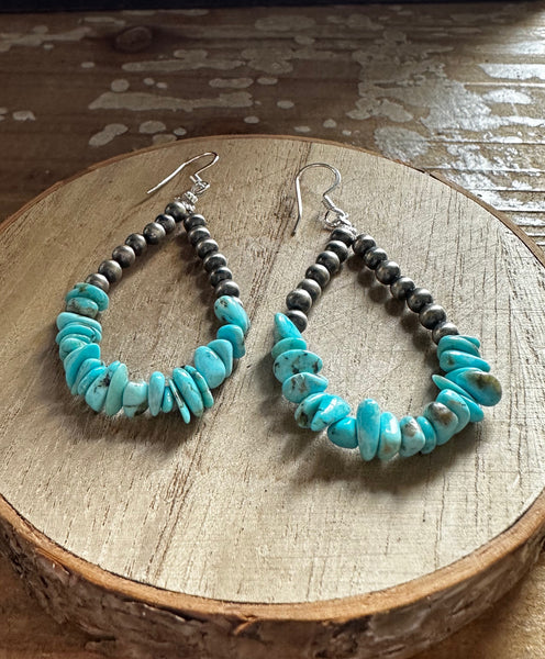 NAVAJO PEARLS Sterling Silver and Turquoise Beaded Earrings