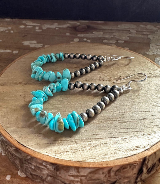 NAVAJO PEARLS Sterling Silver and Turquoise Beaded Earrings