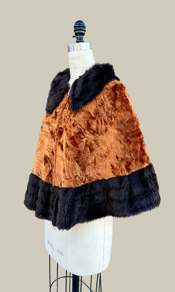 VINTAGE FAUX FUR 70s Cape • Sm. to Med.