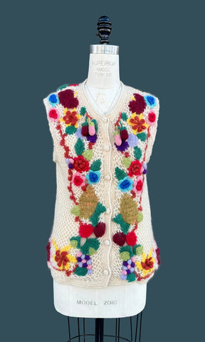 HAND CROCHET Vintage 70s Knit Sweater Vest • Medium