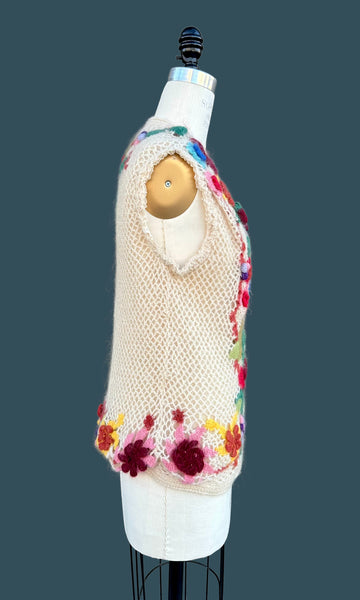 HAND CROCHET Vintage 70s Knit Sweater Vest • Medium