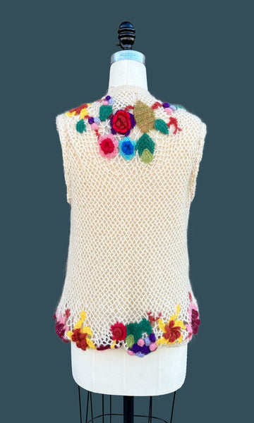 HAND CROCHET Vintage 70s Knit Sweater Vest • Medium