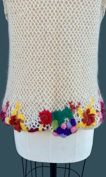 HAND CROCHET Vintage 70s Knit Sweater Vest • Medium