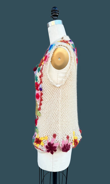 HAND CROCHET Vintage 70s Knit Sweater Vest • Medium