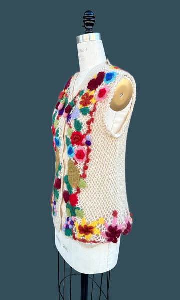 HAND CROCHET Vintage 70s Knit Sweater Vest • Medium