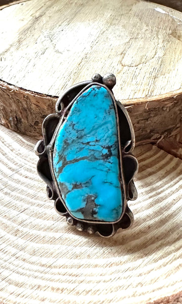 SOMETHING BLUE Navajo Statement Silver Ring, size 8 1/4