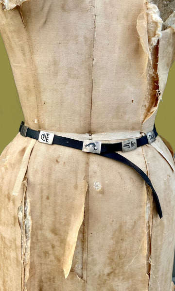 VINTAGE HOPI 40's Sterling Silver Concho Leather Belt JM24 • Sm. to Med.