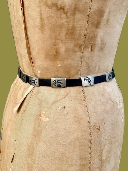 VINTAGE HOPI 40's Sterling Silver Concho Leather Belt JM24 • Sm. to Med.